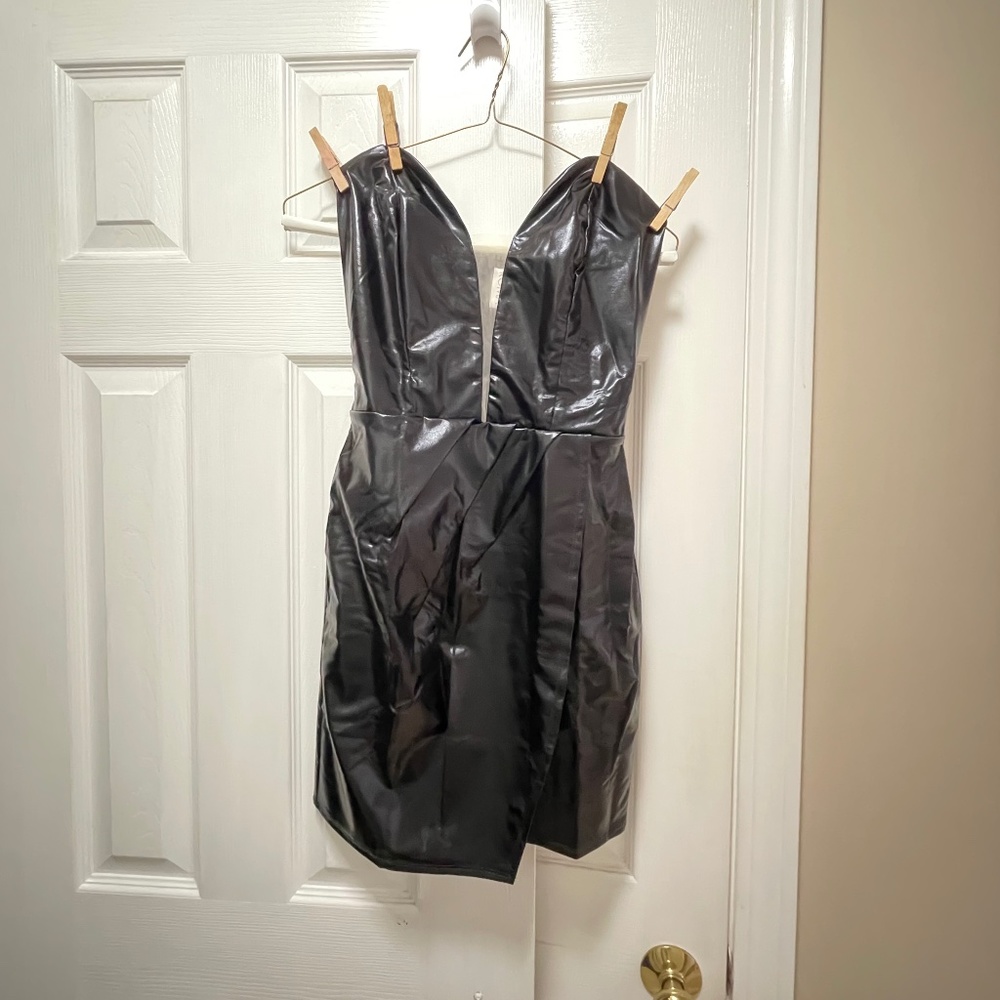 Hot Wet Look Dress Strapless Black Vinyl, Yandy, size small